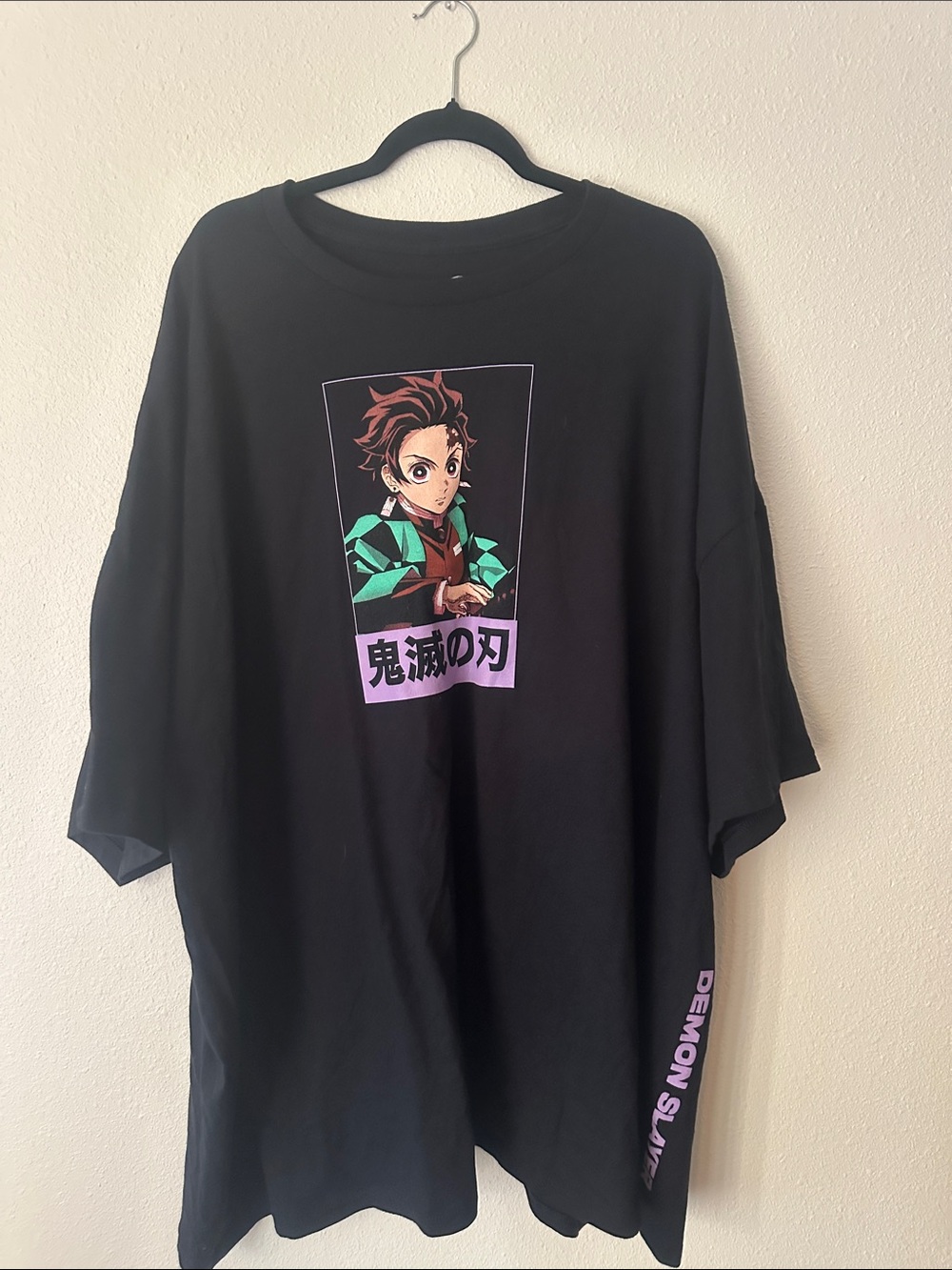 Demon Slayer Tanjiro Graphic Tee - Black with Green & Purple Print